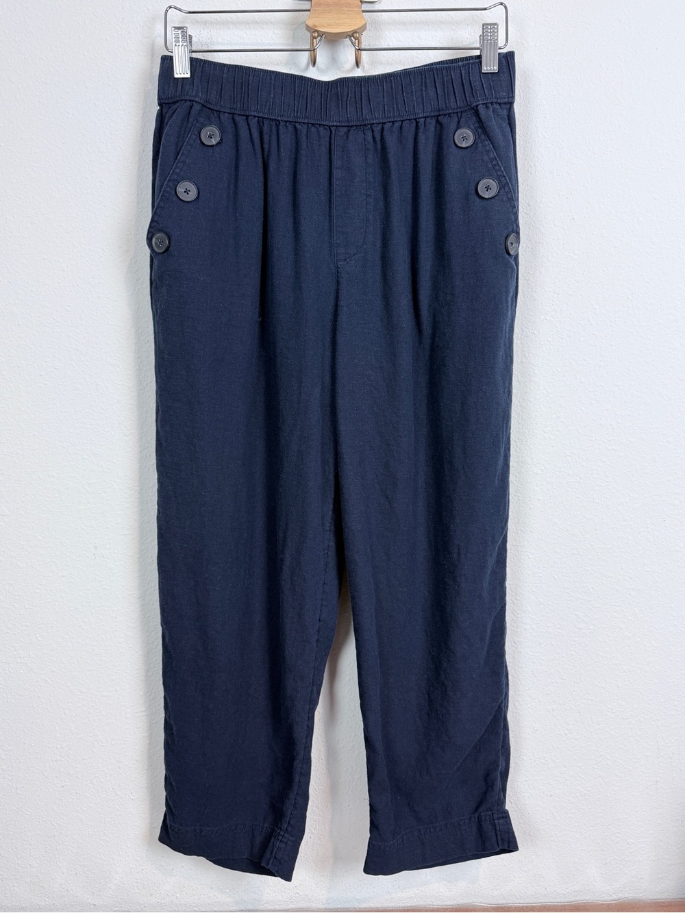 LOFT Outlet Navy High Rise Straight Cropped Linen Blend Sailor Pants M